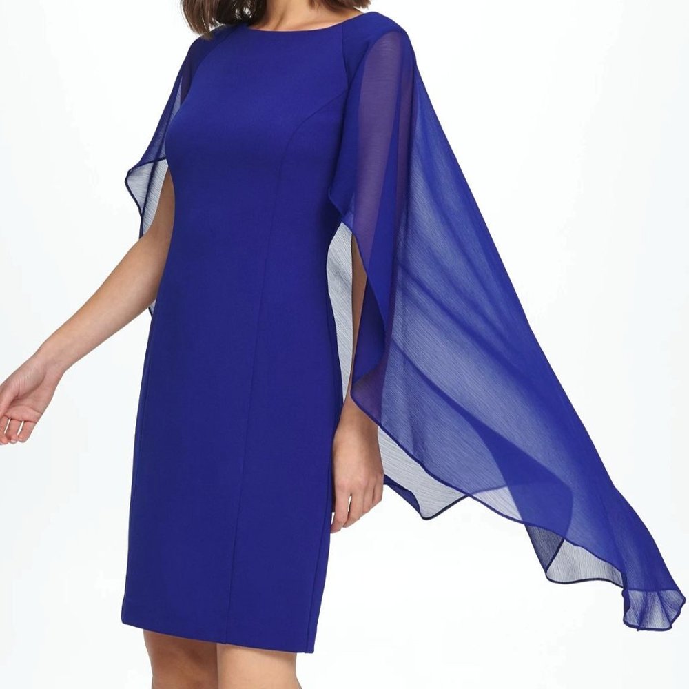 DKNY Royal Blue Midi Dress with Flowing Sleeves